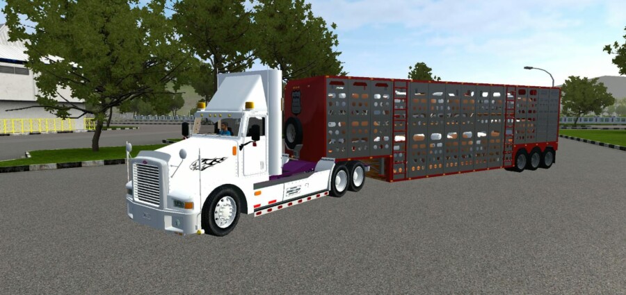 Truck Peterbilt 385 Cattle Cage Trailer